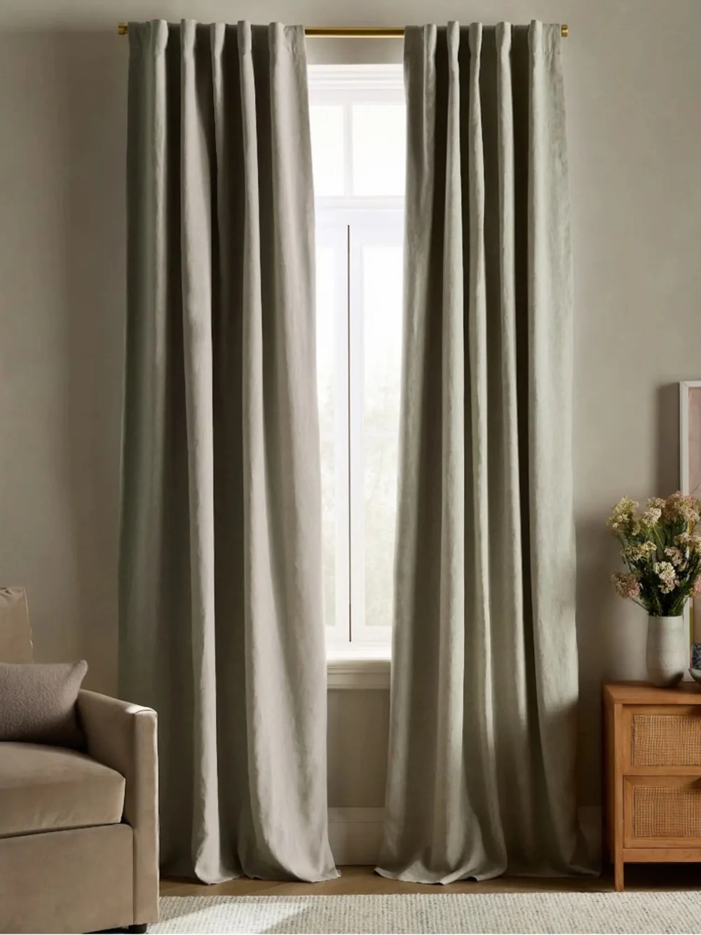 Quince European Linen Blackout Curtain Panel Sage Size 48 x84
